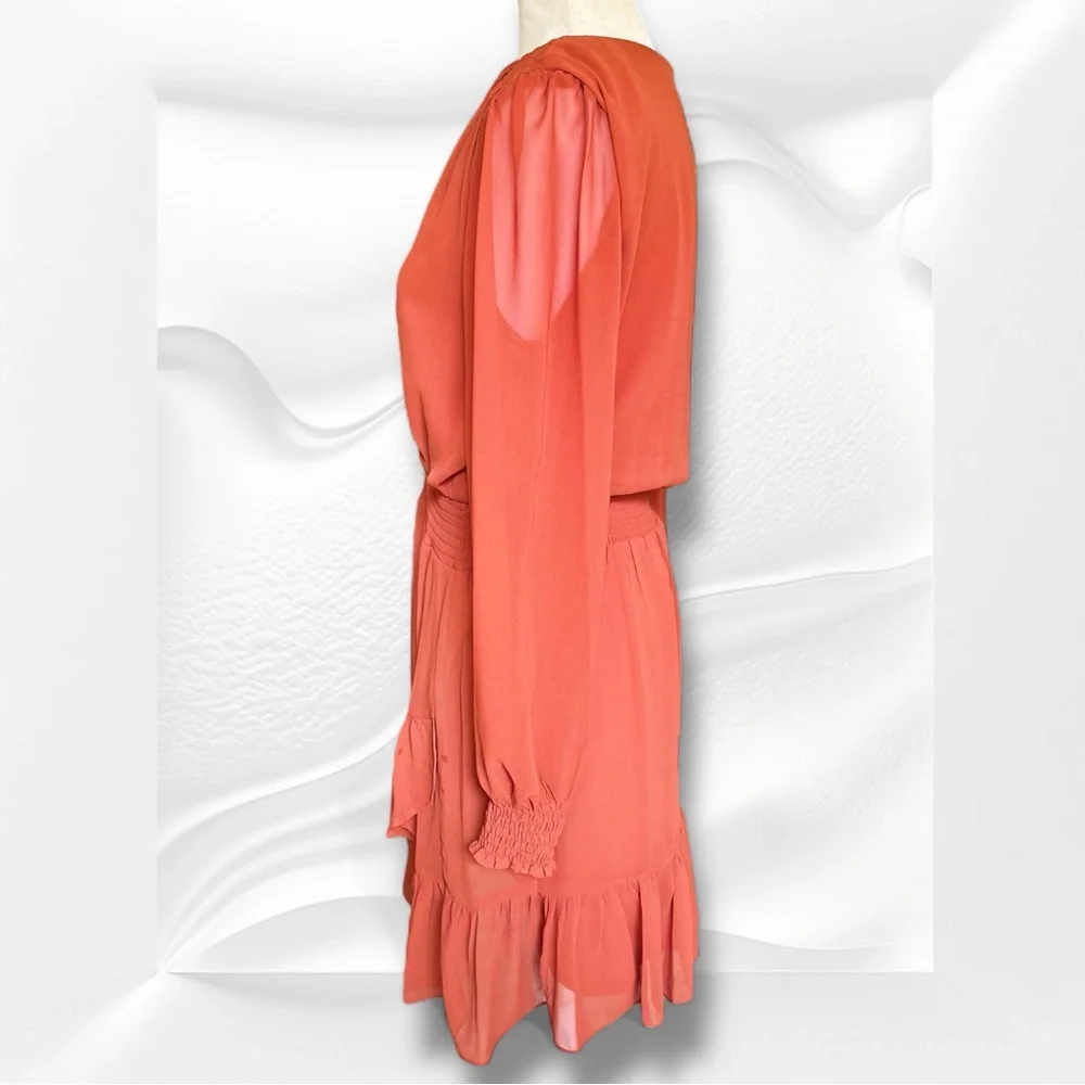 🆕 Vince Camuto Orange Ruffled Faux-Wrap Sundress Size Small - Picture 7 of 12
